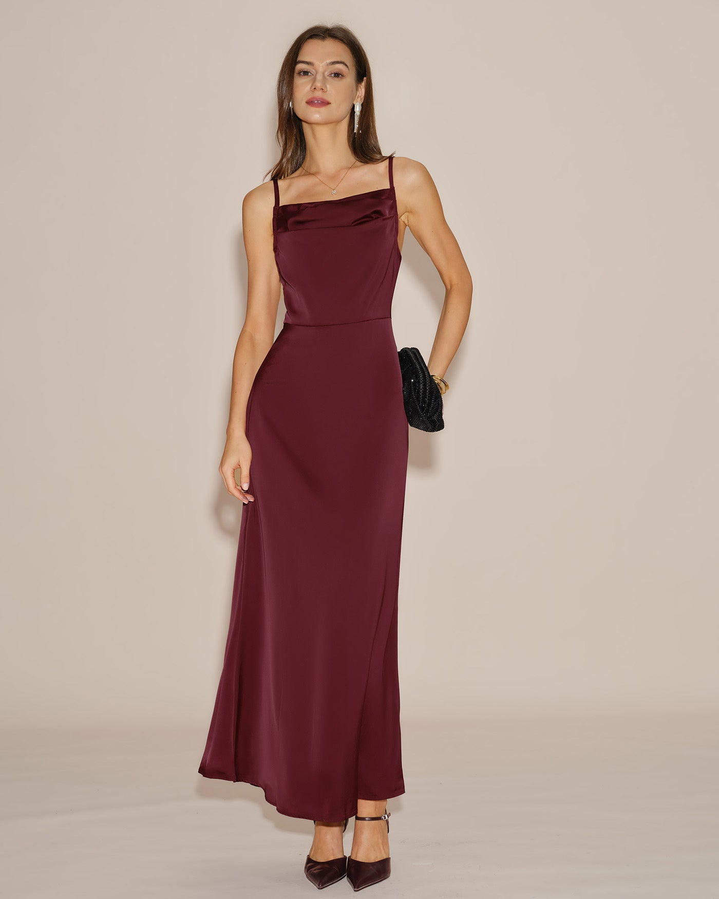 Solid Wine Red Slip Maxi Dress
