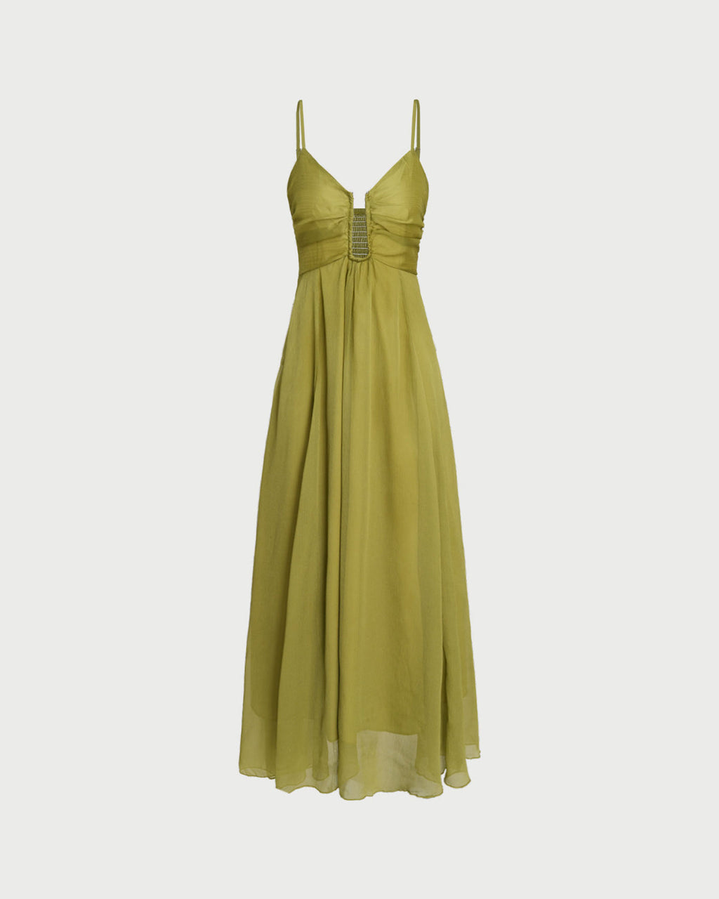 Emerald Ruched Maxi Slip Dress