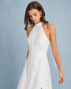 White Maxi Dress with Backless Design and Bowknot Detail