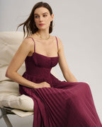 Flowy Maxi Dress with Sweetheart Neckline in Wine Red