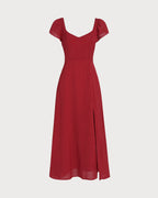 Crimson Sweetheart Neck Jacquard Maxi Gown
