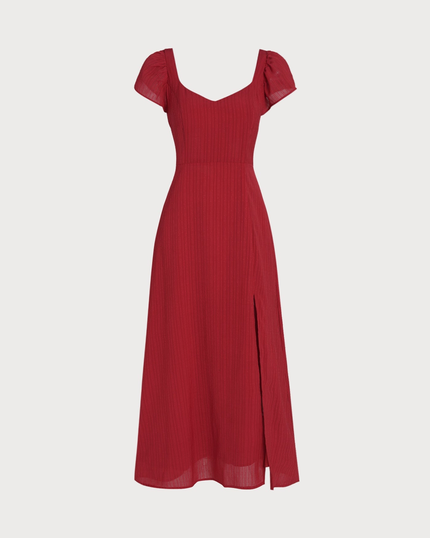 Crimson Sweetheart Neck Jacquard Maxi Gown