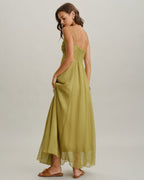 Emerald Ruched Maxi Slip Dress