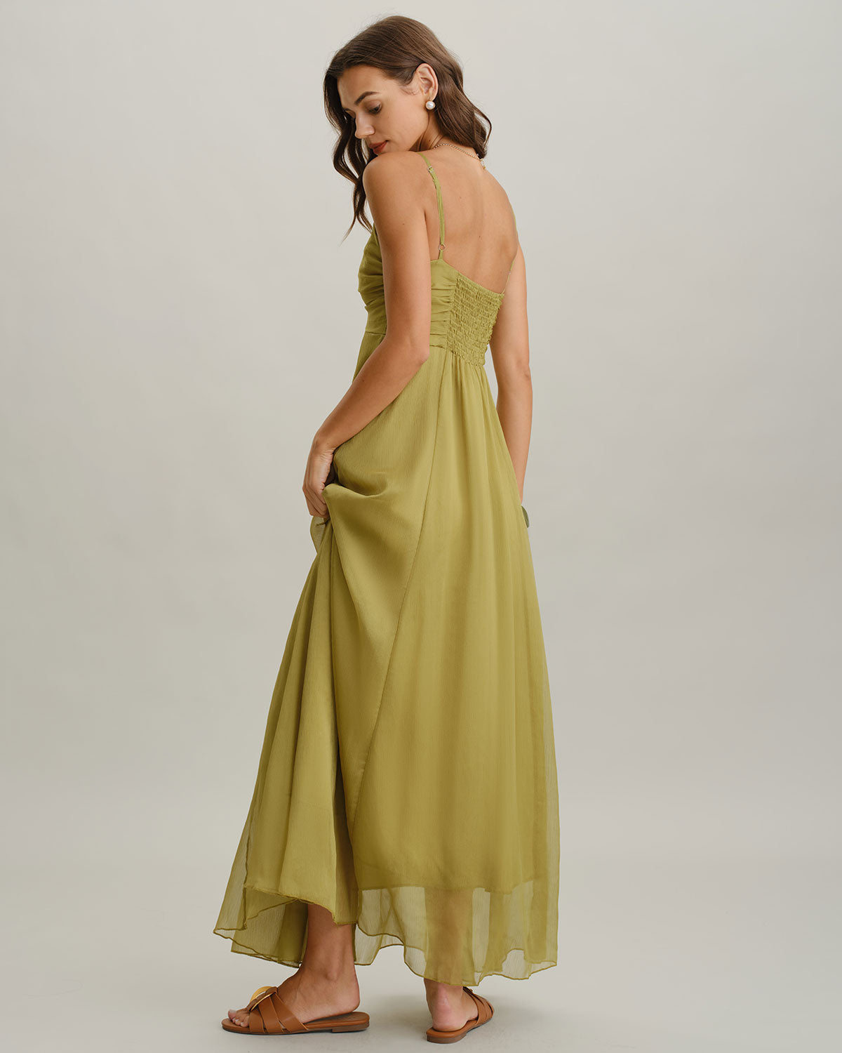 Emerald Ruched Maxi Slip Dress