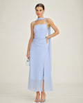 Chiffon Maxi Dress with Blue Cowl Neck and Straps