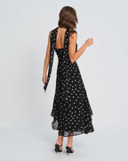 Maxi Dress with Black Polka Dots and Slip Design