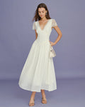 Maxi Dress with Apricot V-Neck and Lace Accents