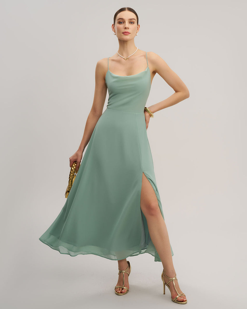 Backless Green A-Line Maxi Slip Dress