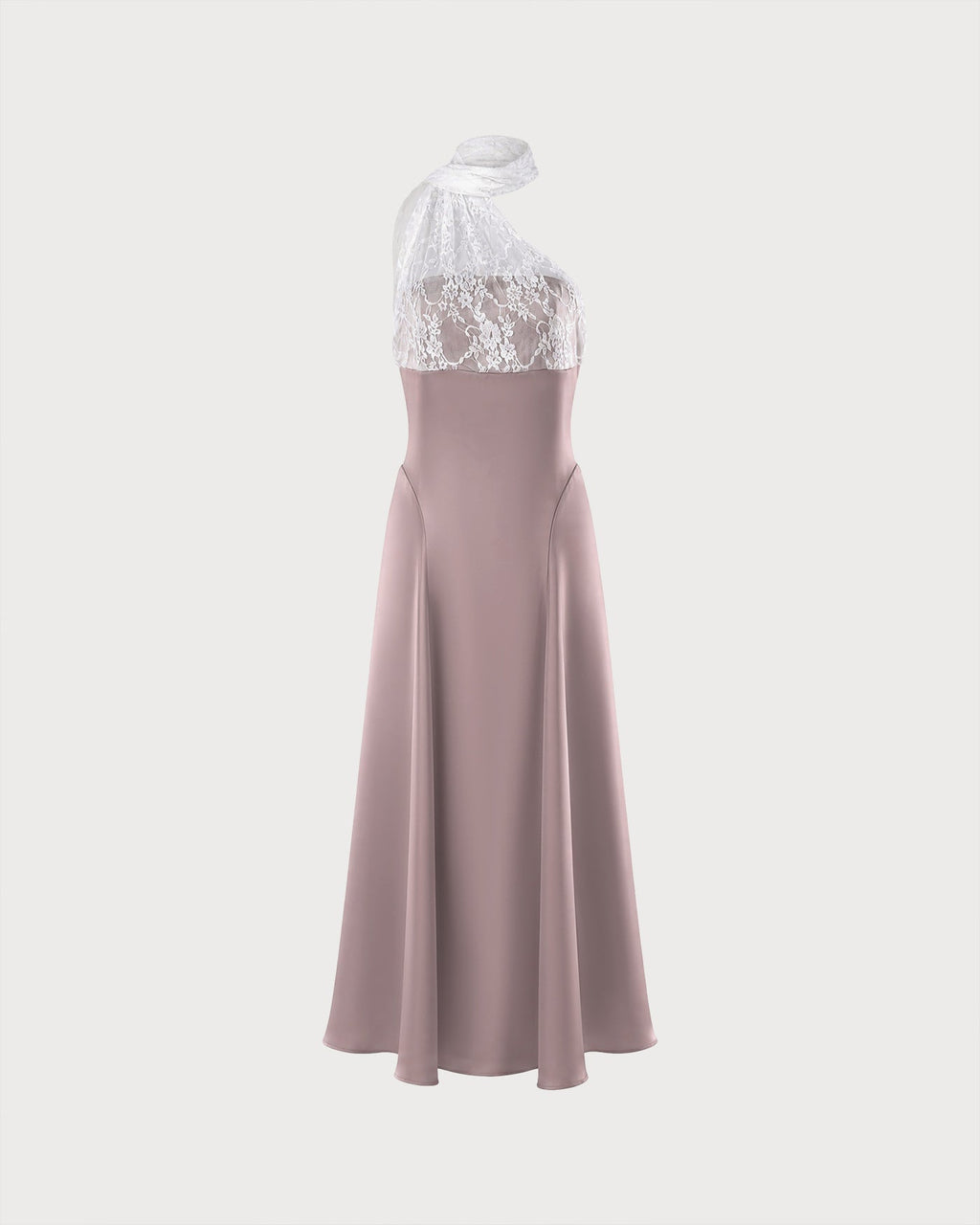 Maxi Dress with One Shoulder and Lace Detail in Pink