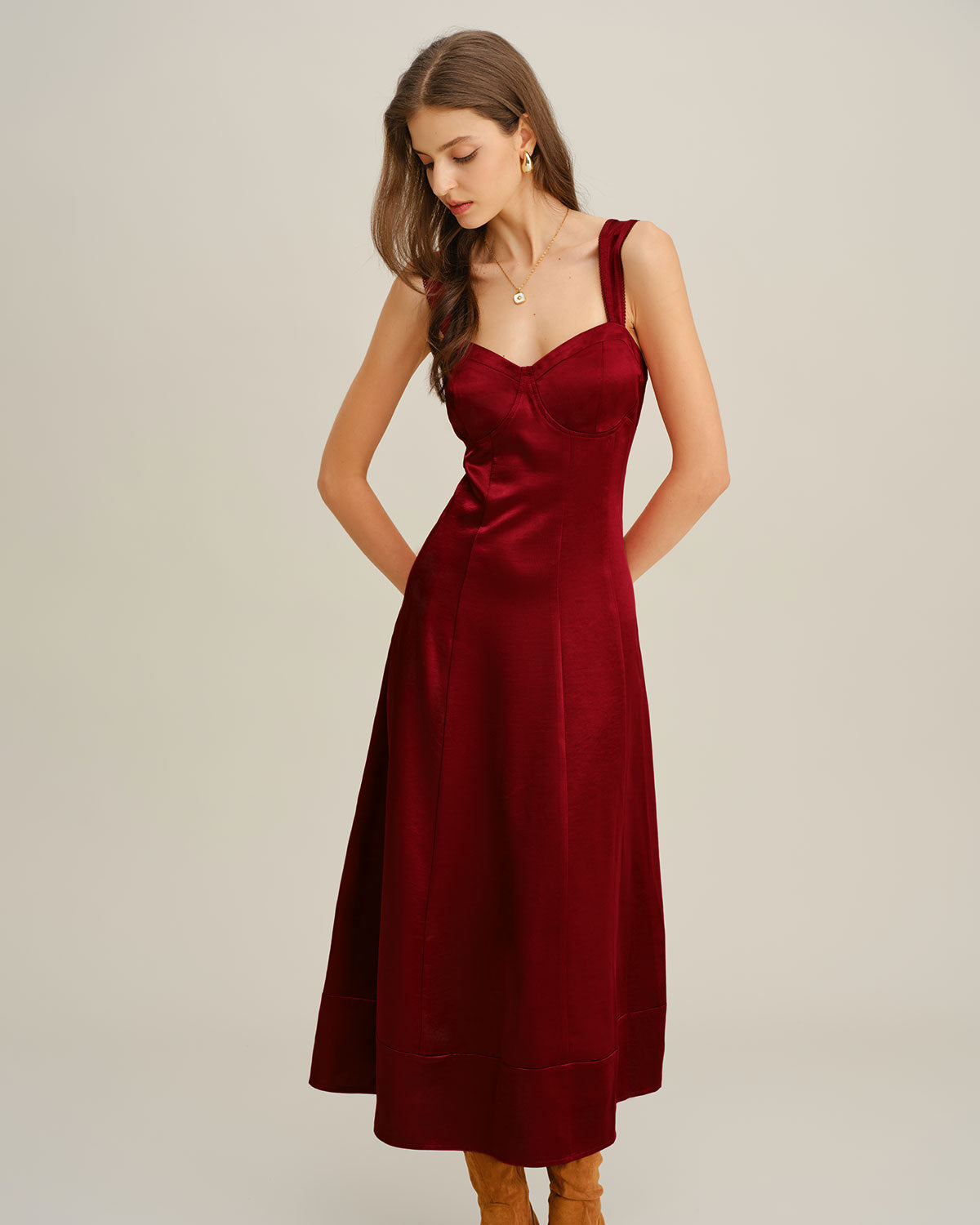 Red A-Line Maxi Dress with Sweetheart Neckline