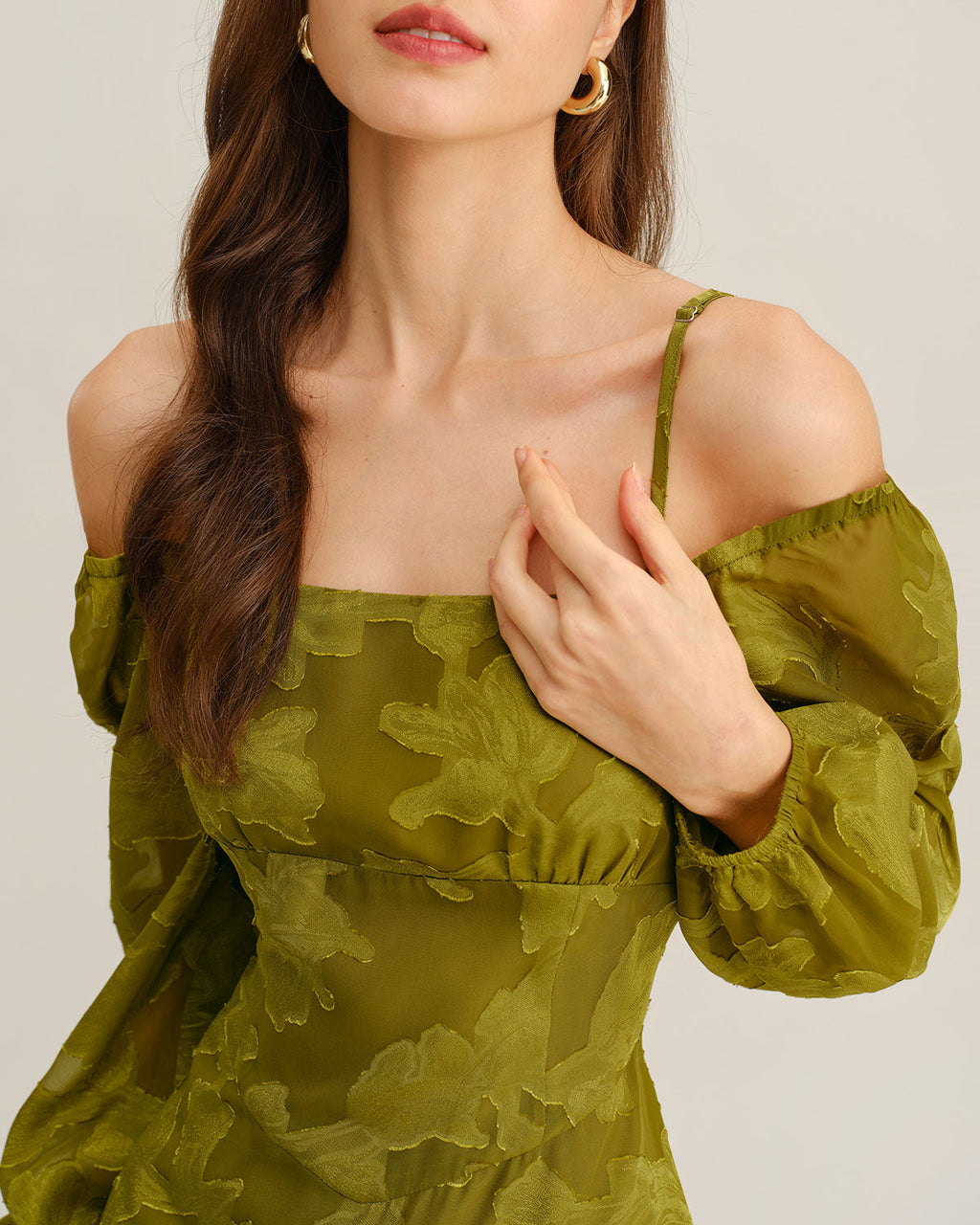 Floral Green A-Line Maxi Dress with Square Neck