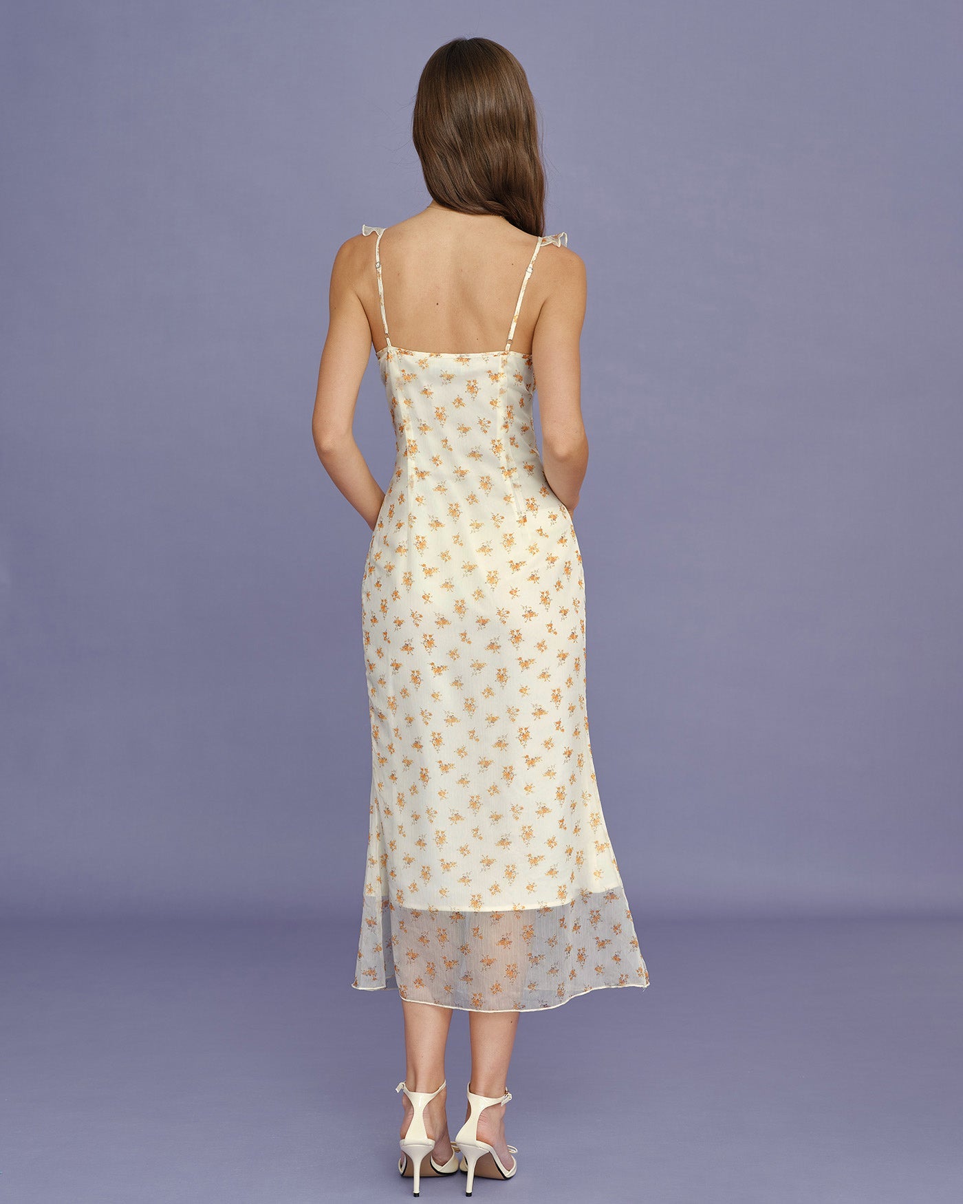Maxi Dress with Apricot Floral Ruffles