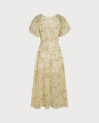 Floral Maxi Dress with V-Neck and Ruched Details in Yellow