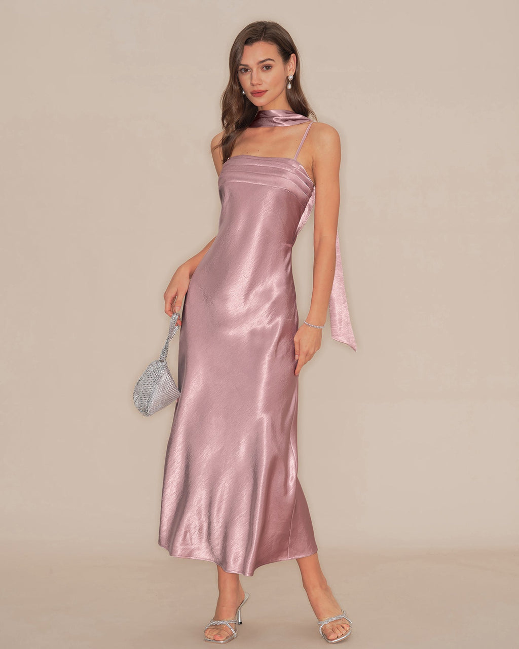 Mermaid Satin Maxi Dress in Pink Slip