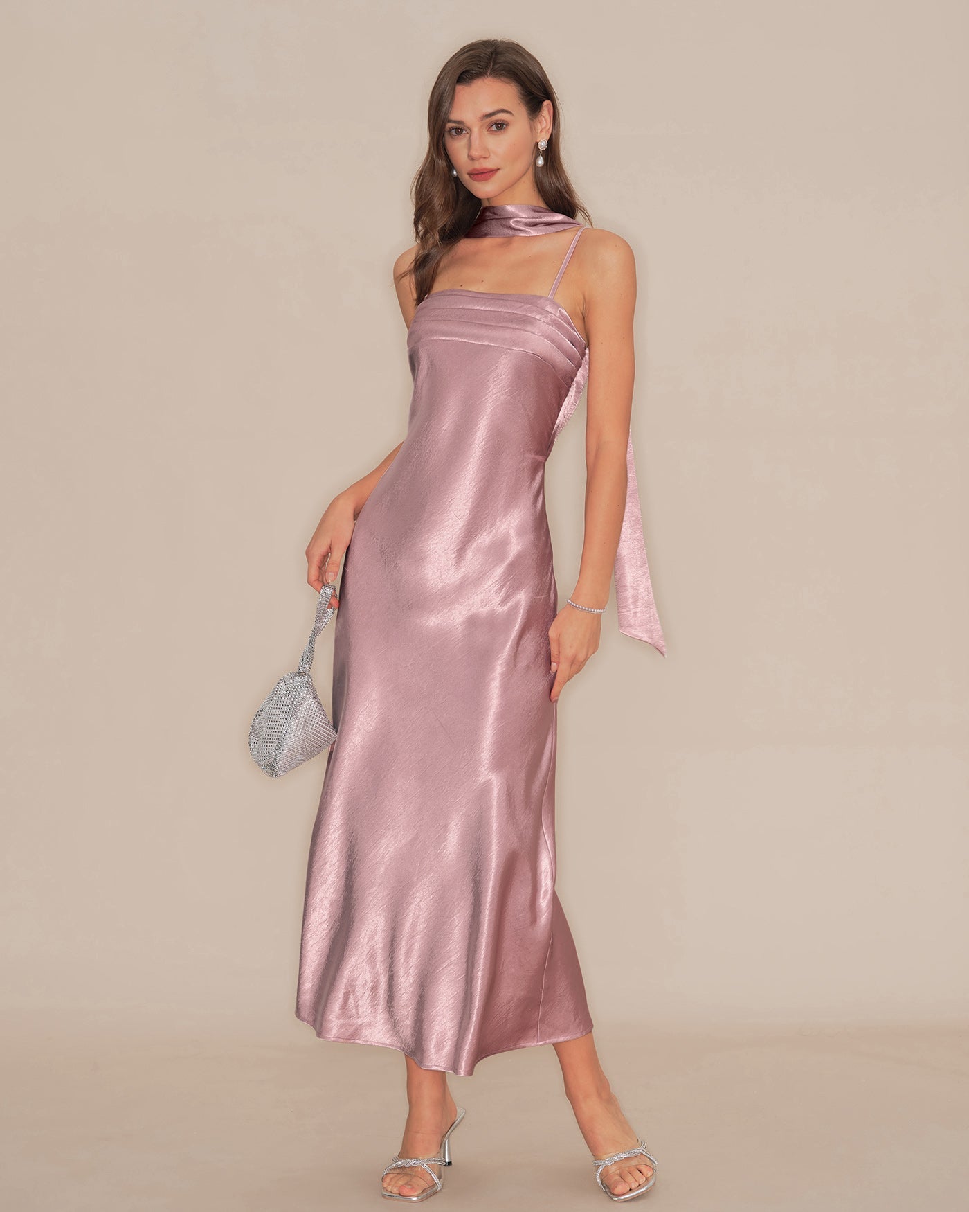 Mermaid Satin Maxi Dress in Pink Slip
