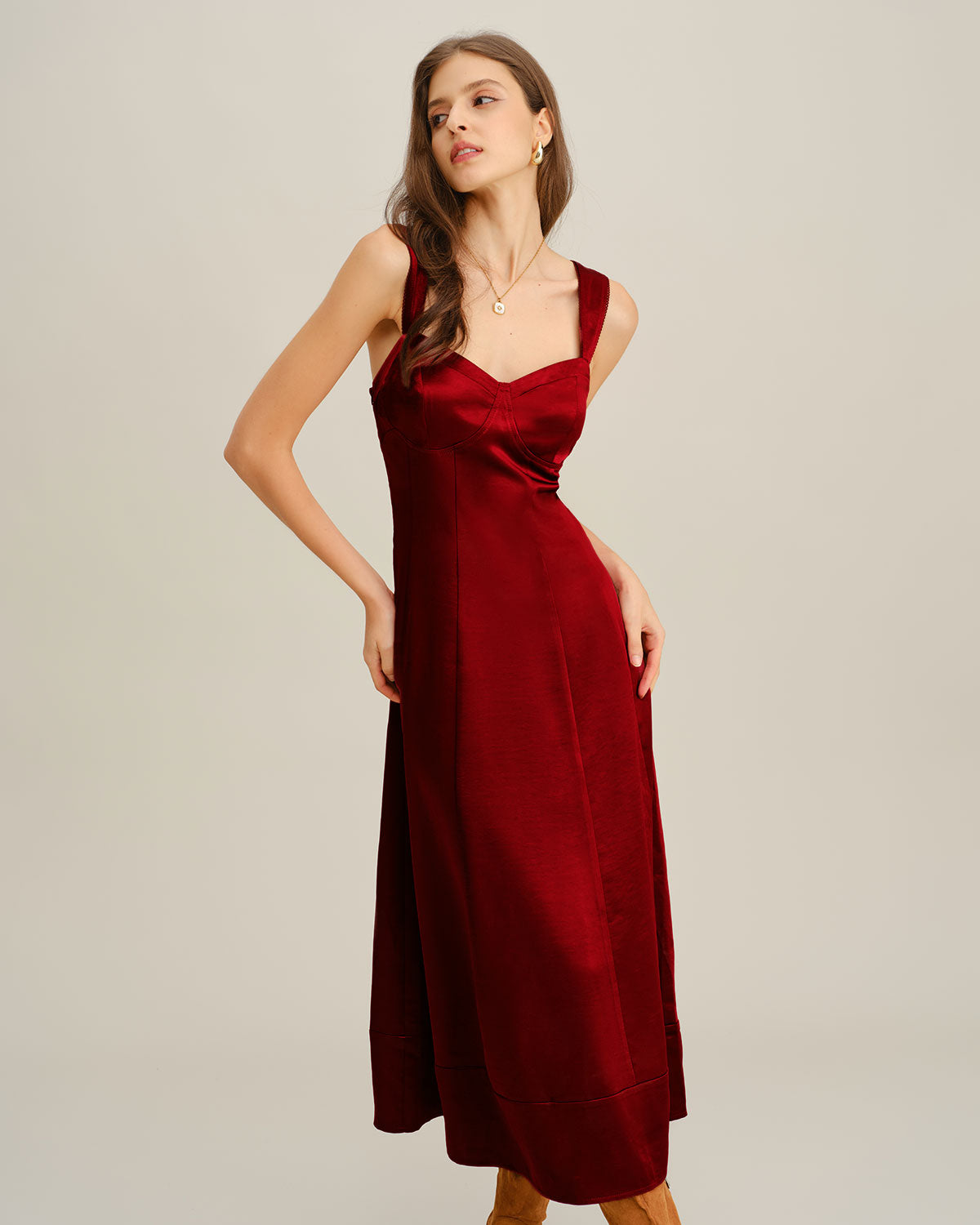 Red A-Line Maxi Dress with Sweetheart Neckline