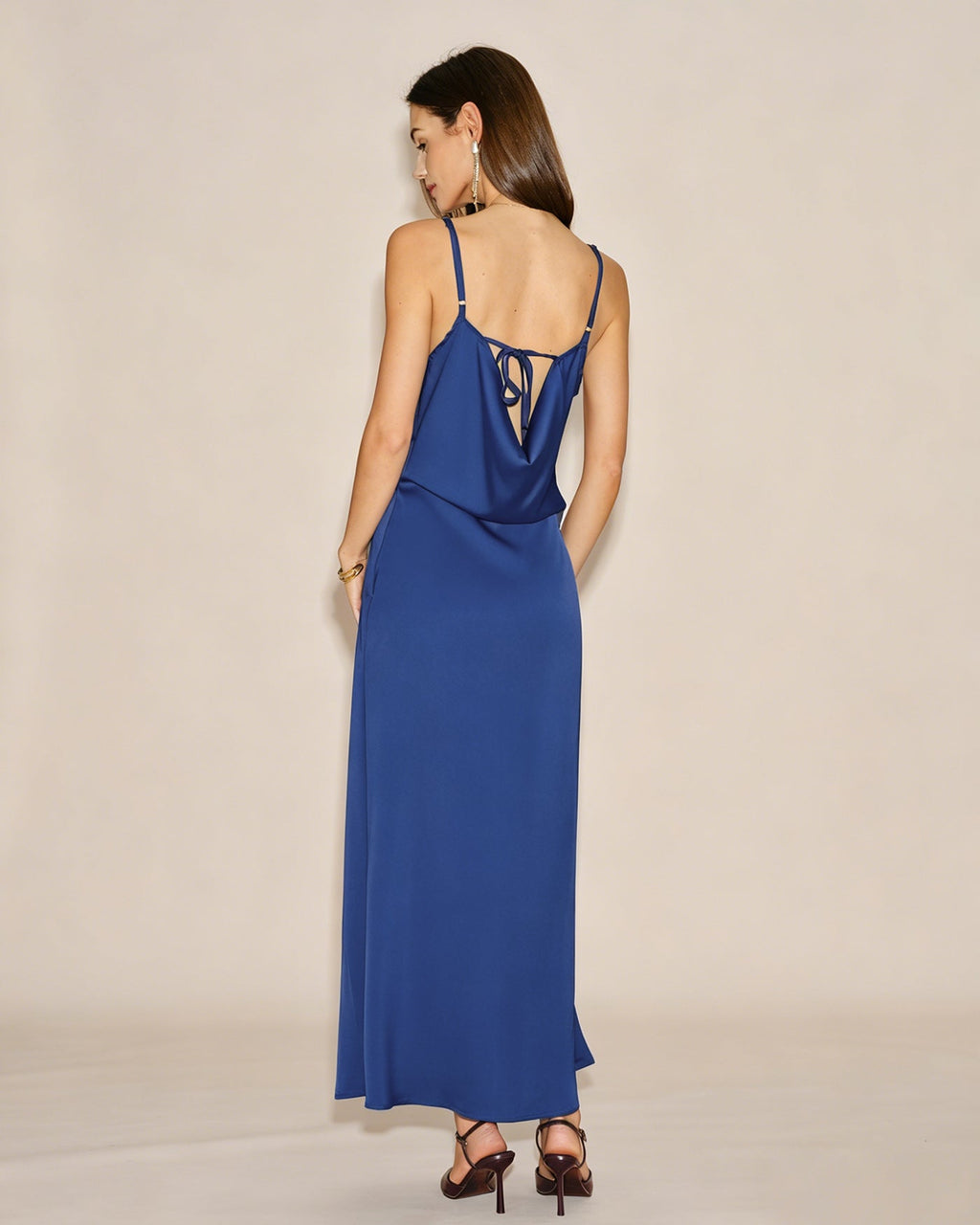 Solid Blue Maxi Dress with Zipper Detail