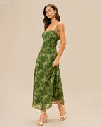 Floral Green Cross-Back Maxi Dress