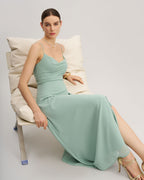 Backless Green A-Line Maxi Slip Dress