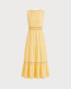 Yellow Sleeveless Maxi Dress with Shirred Details
