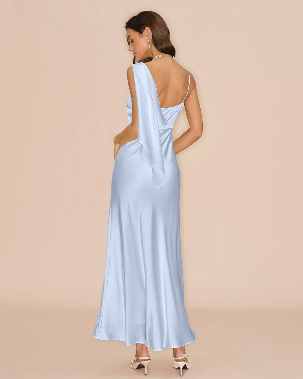 Flowy Satin Maxi Dress in Blue with Square Neckline