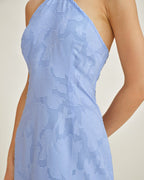 Blue Jacquard Halter Maxi Slip Dress