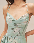Floral Maxi Dress with Green Cowl Neck