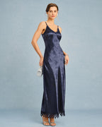 Navy Jacquard Lace Maxi Slip Dress