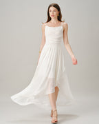 Beige Cross-Back Chiffon Maxi Dress