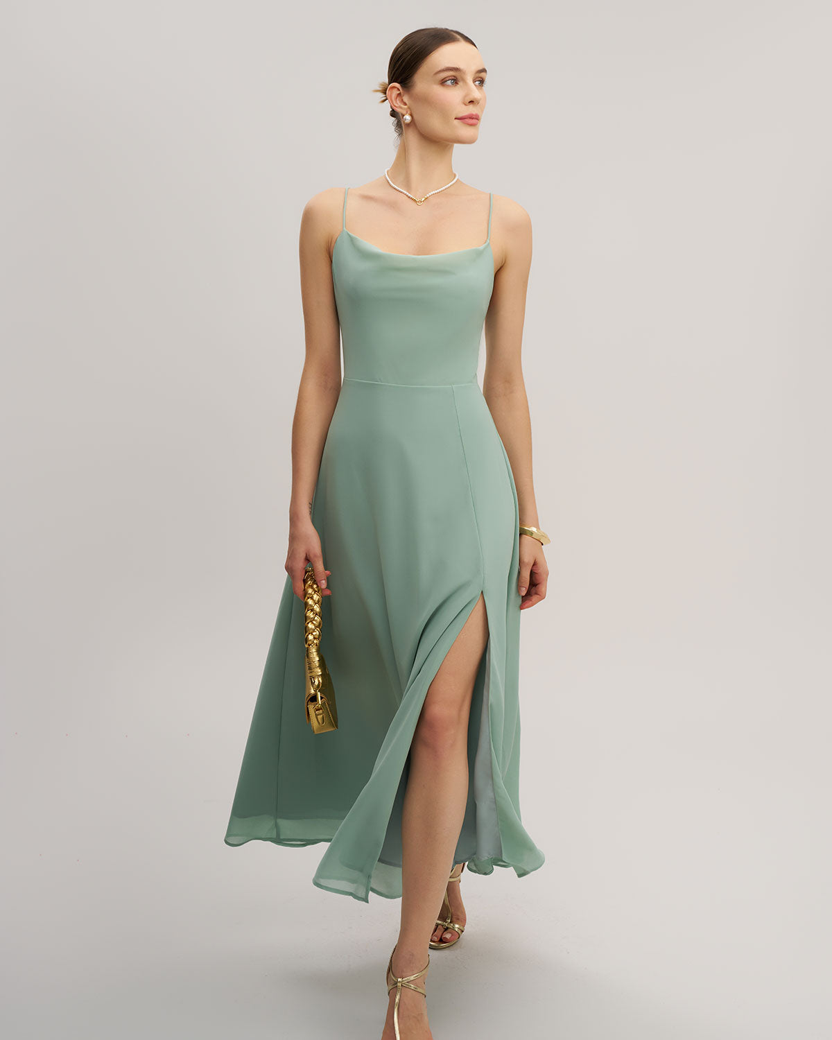 Backless Green A-Line Maxi Slip Dress
