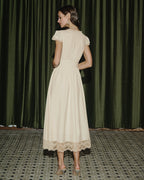 Apricot Lace Maxi Dress with V-Neck