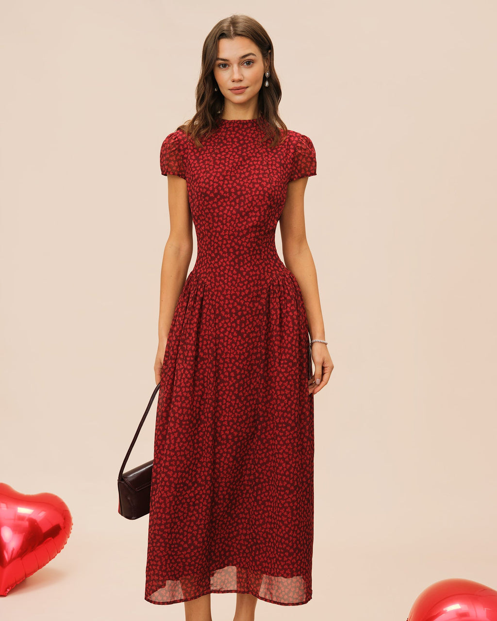 Floral Maxi Dress with Red Cap Sleeves