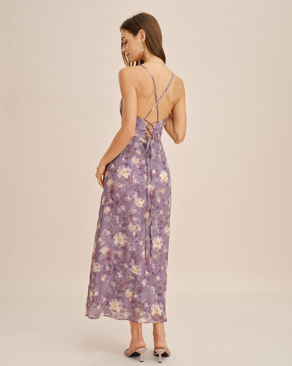 Jacquard Slip Maxi Dress in Purple X Cross Design
