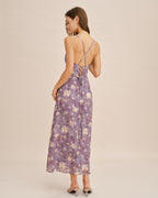 Jacquard Slip Maxi Dress in Purple X Cross Design