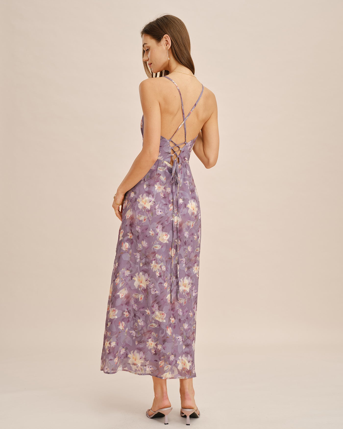 Jacquard Slip Maxi Dress in Purple X Cross Design