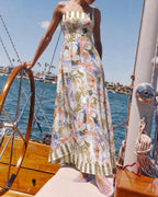 Floral Print A-Line Maxi Dress with Shirred Details