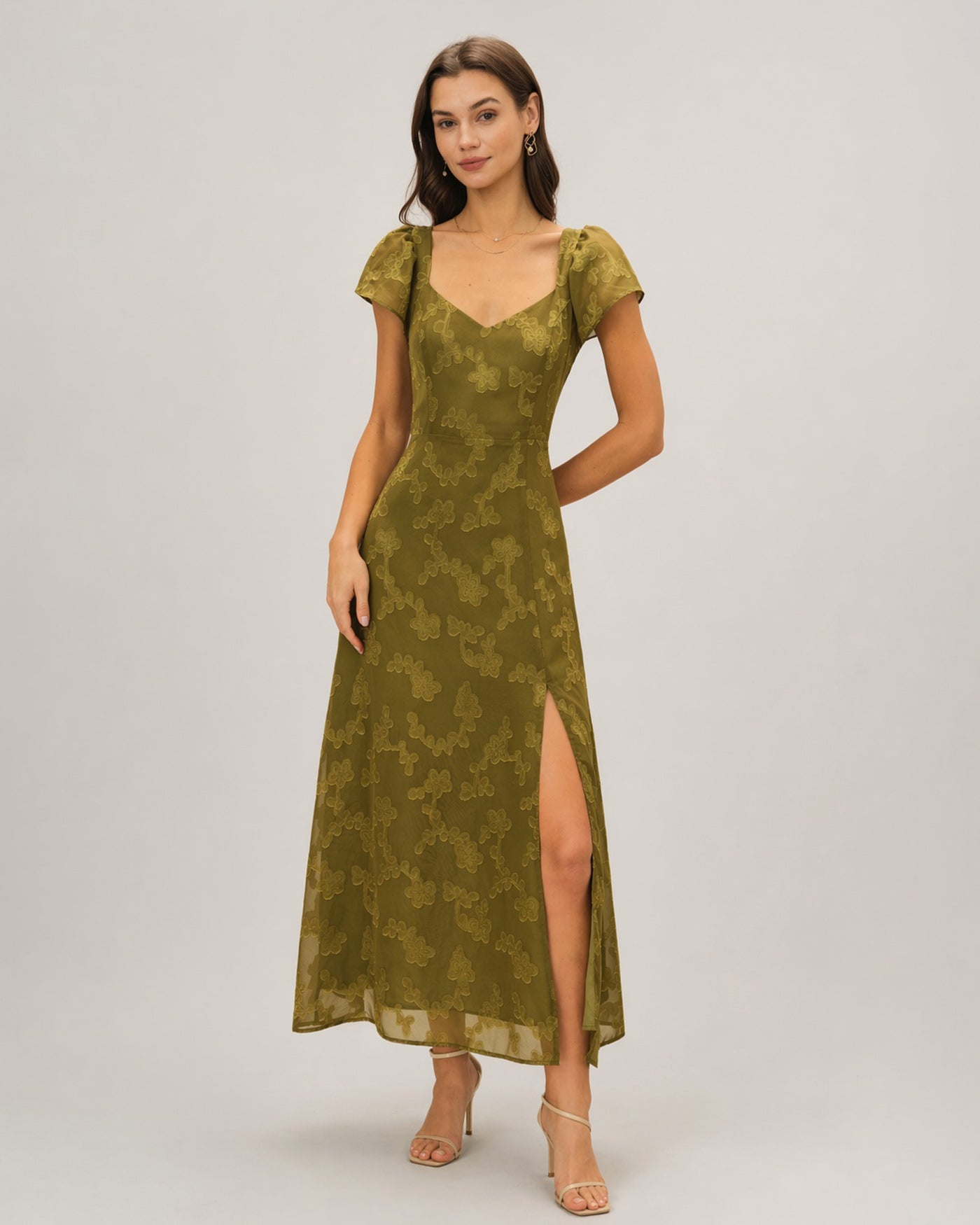 Emerald Sweetheart Neck Jacquard Maxi Gown