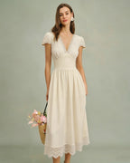 Apricot Lace Maxi Dress with V-Neck