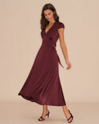 V-Neck Lace Maxi Dress in Wine Red