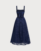 Navy Jacquard Maxi Dress with Slip Design