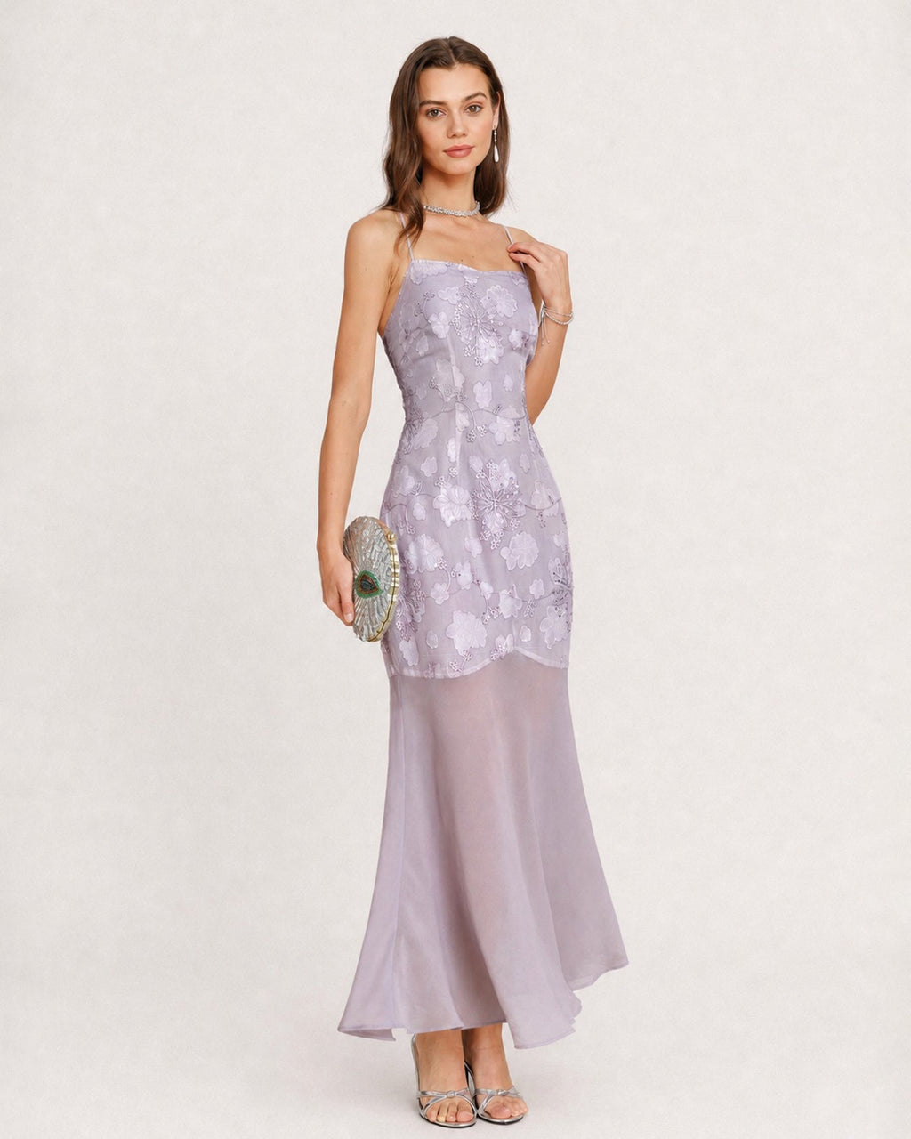 Jacquard Maxi Dress with Purple Sequin Detail