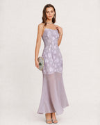 Jacquard Maxi Dress with Purple Sequin Detail