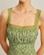 Maxi Dress with Green Floral Lace Design