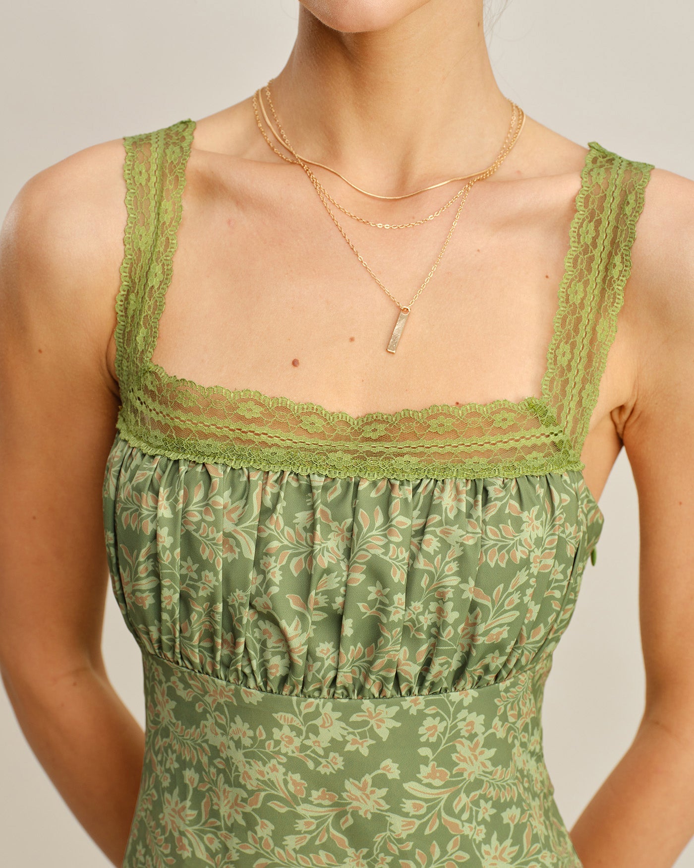 Maxi Dress with Green Floral Lace Design