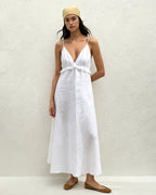 White Ruched Maxi Slip Dress