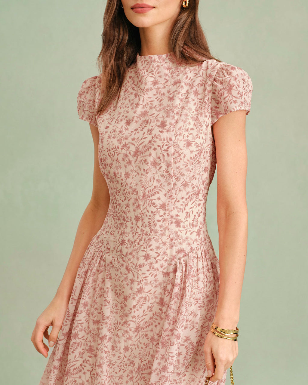 Floral Maxi Dress with Pink Mock Neck
