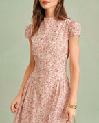 Floral Maxi Dress with Pink Mock Neck