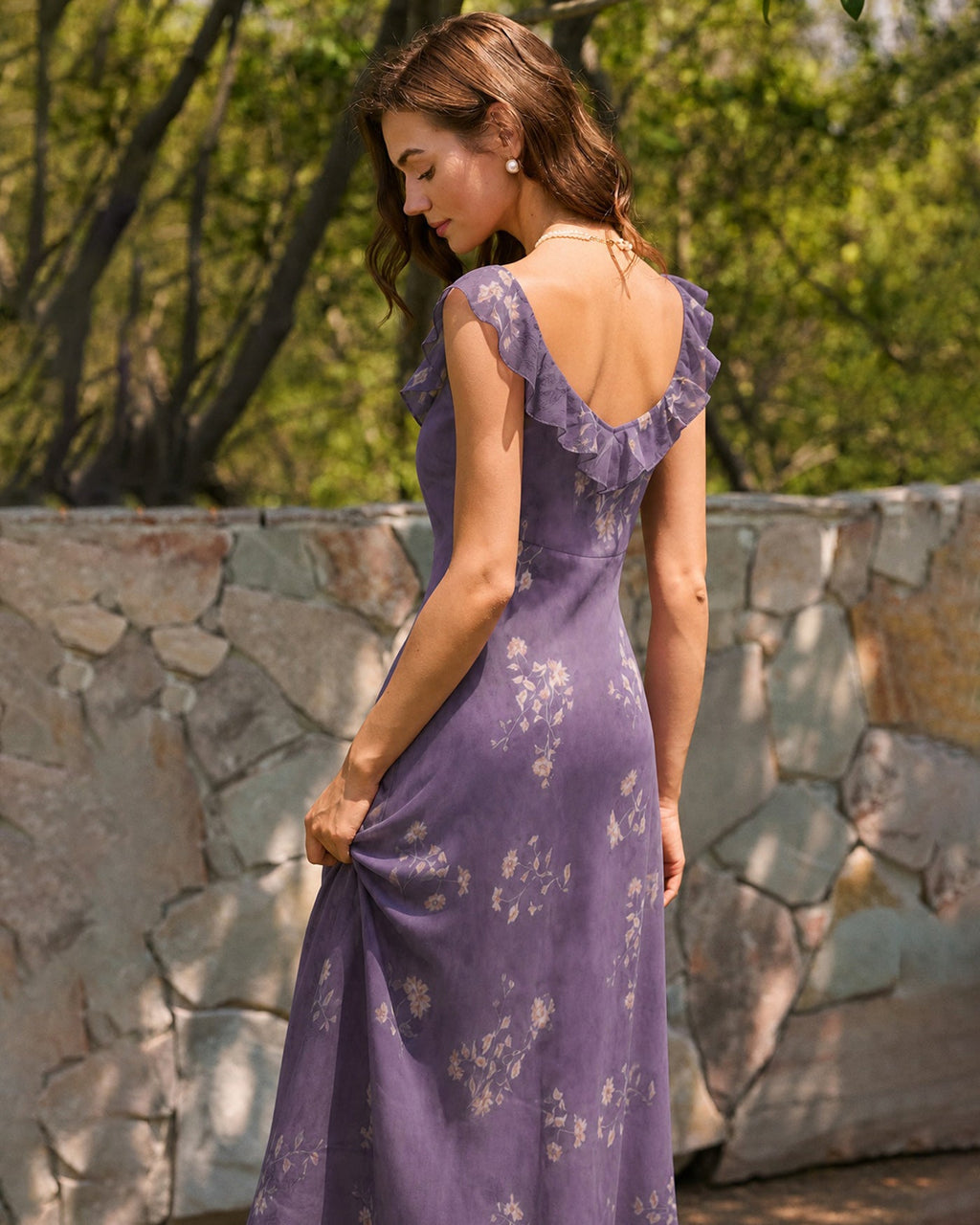 Floral Ruffle Maxi Dress in Purple