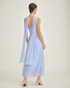 Chiffon Maxi Dress with Blue Cowl Neck and Straps