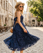 Navy Jacquard Maxi Dress with Slip Design